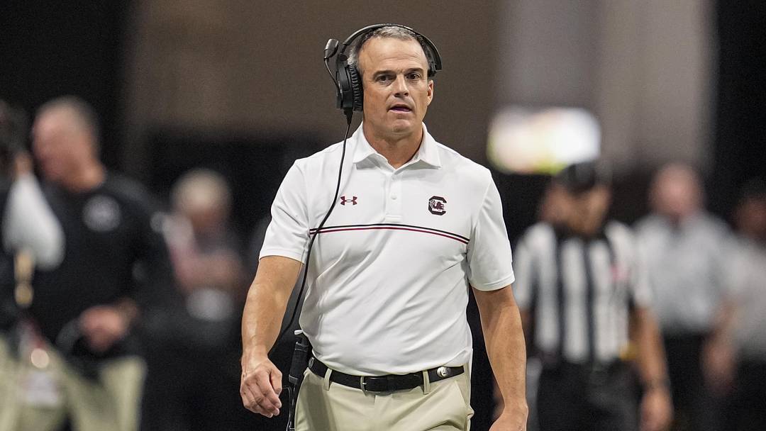 Aug 31, 2025; Atlanta, Georgia, USA; South Carolina Gamecocks head coach Shane Beamer on the sidelines against the Virginia Tech Hokies during the first half at Mercedes-Benz Stadium. Mandatory Credit: Dale Zanine-Imagn Images