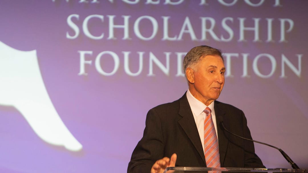 Gary Danielson gives the keynote speech during the Winged Foot Scholarship Awards Banquet, Thursday, May 26, 2022, at Naples Grande Beach Resort in Naples, Fla.