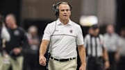Aug 31, 2025; Atlanta, Georgia, USA; South Carolina Gamecocks head coach Shane Beamer on the sidelines against the Virginia Tech Hokies during the first half at Mercedes-Benz Stadium. Mandatory Credit: Dale Zanine-Imagn Images