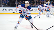 Mar 16, 2025; New York, New York, USA; Edmonton Oilers center Connor McDavid (97) skates against the New York Rangers during the third period at Madison Square Garden. Mandatory Credit: Danny Wild-Imagn Images
