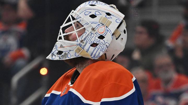 Apr 20, 2026; Edmonton, Alberta, CAN; Edmonton Oilers goalie Connor Ingram (39) is seen on the ice in a game against the Anaheim Ducks in game one of the first round of the 2026 Stanley Cup Playoffs during the second period at Rogers Place. Mandatory Credit: Walter Tychnowicz-Imagn Images