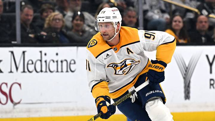 Apr 2, 2026; Los Angeles, California, USA; Nashville Predators center Steven Stamkos (91) skates with the puck during the third period against the Los Angeles Kings at Crypto.com Arena. Mandatory Credit: Griffin Hooper-Imagn Images Apr 2, 2026; Los Angeles, California, USA; Nashville Predators center Steven Stamkos (91) skates with the puck during the third period against the Los Angeles Kings at Crypto.com Arena. Mandatory Credit: Griffin Hooper-Imagn Images