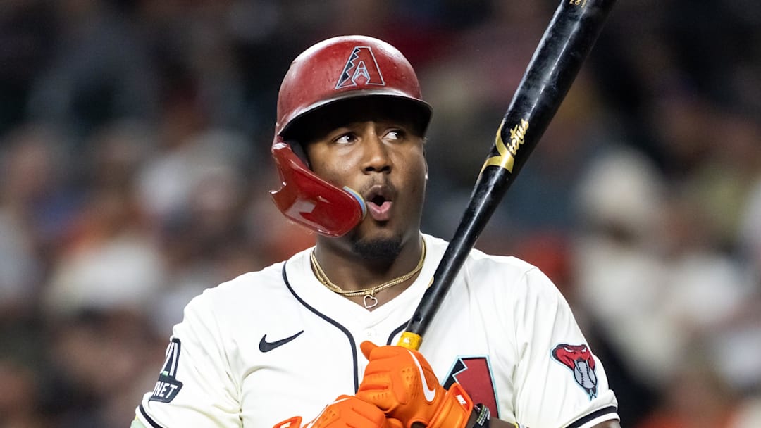 Sep 16, 2025; Phoenix, Arizona, USA; Arizona Diamondbacks shortstop Geraldo Perdomo against the San Francisco Giants at Chase Field. Mandatory Credit: Mark J. Rebilas-Imagn Images
