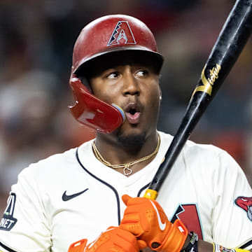 Sep 16, 2025; Phoenix, Arizona, USA; Arizona Diamondbacks shortstop Geraldo Perdomo against the San Francisco Giants at Chase Field. Mandatory Credit: Mark J. Rebilas-Imagn Images