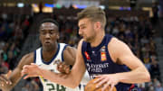 Oct 5, 2019; Salt Lake City, UT, USA; Utah Jazz guard Miye Oni (24) defends against Adelaide 36ers forward Jack McVeigh (9) during the second half of a preseason game at Vivant Smart Home Arena. Mandatory Credit: Russ Isabella-USA TODAY Sports