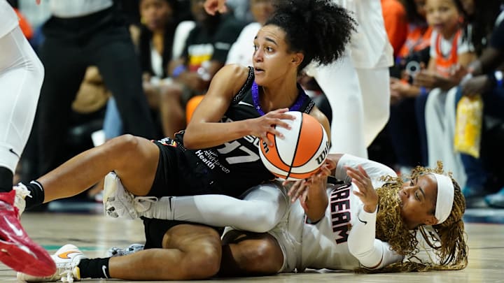 Sep 1, 2025; Uncasville, Connecticut, USA; Connecticut Sun guard Leila Lacan (47) Sep 1, 2025; Uncasville, Connecticut, USA; Connecticut Sun guard Leila Lacan (47)