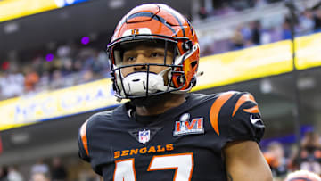 Feb 13, 2022; Inglewood, CA, USA; Cincinnati Bengals linebacker Keandre Jones (47) against the Los