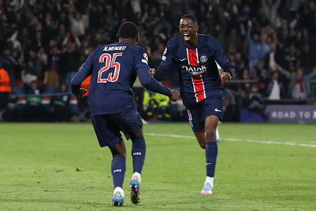 PSG's Nuno Mendes and Ousmane Dembele