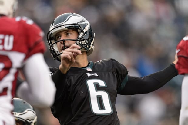 Philadelphia Eagles kicker Alex Henery (6) kicks the PAT during the third quarter against the Arizona Cardinals.