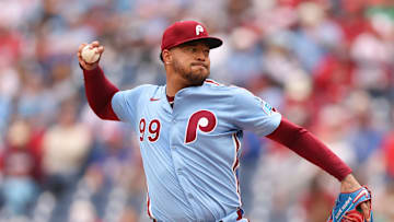 Apr 3, 2025; Philadelphia, Pennsylvania, USA; Philadelphia Phillies pitcher Taijuan Walker (99) throws a pitch against the Colorado Rockies during the first inning at Citizens Bank Park. Mandatory Credit: Bill Streicher-Imagn Images