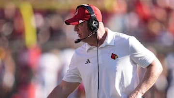 Louisville head coach Jeff Brohm during the Cards' 51-17 win over Eastern Kentucky University at the Cardinals' season opener Saturday, August 30, 2025 at L&N Federal Credit Union Stadium in Louisville, Kentucky.