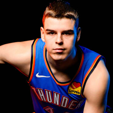 Nikola Topic is pictured during the Thunder media day at the Paycom Center in Oklahoma City, on Monday, Sept. 30, 2024.