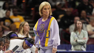 Mar 8, 2025; Greenville, SC, USA; LSU Lady Tigers head coach Kim Mulkey during the first half against the Texas Longhorns at Bon Secours Wellness Arena. Mandatory Credit: Jim Dedmon-Imagn Images
