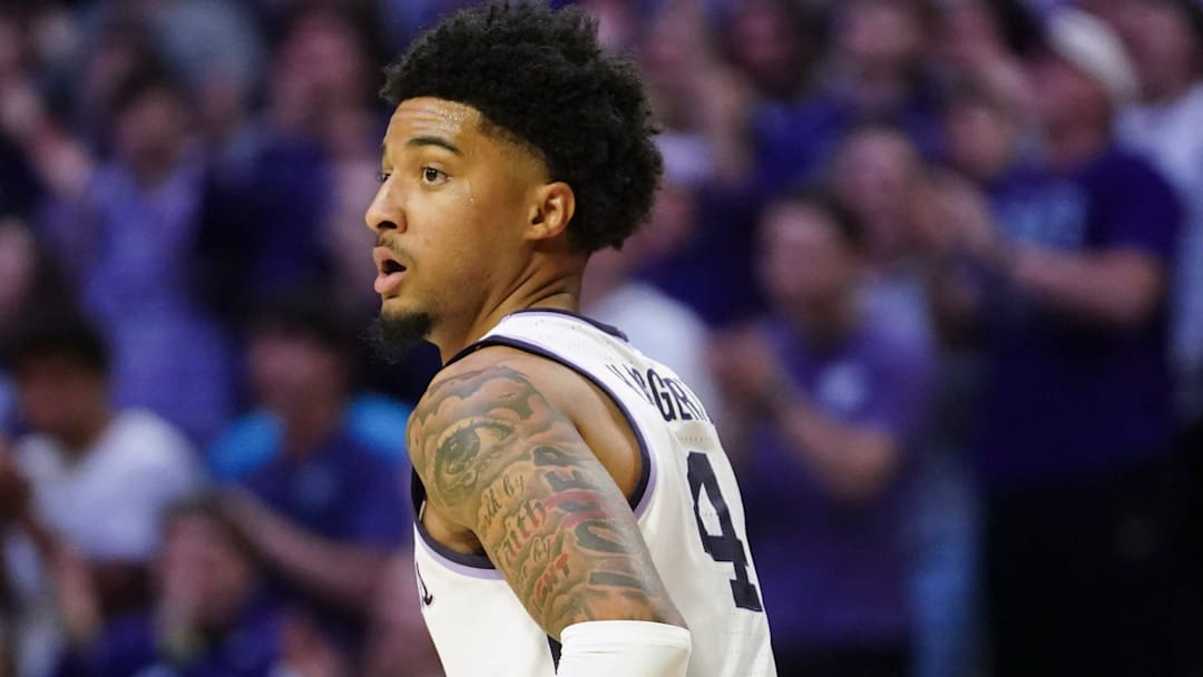 New Texas A&M Aggies guard PJ Haggerty (4) reacts after a basket made at Kansas State against BYU Cougars during the game inside Bramlage Coliseum on Jan. 3, 2026.