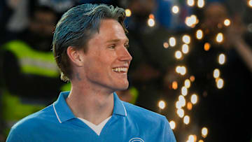 Scott McTominay of SSC Napoli celebrates during the award...