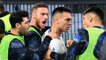 Lautaro Martinez of FC Internazionale (2r) celebrates with...