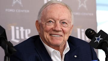 Dallas Cowboys owner Jerry Jones speaks to the media at a press conference at the Star. 