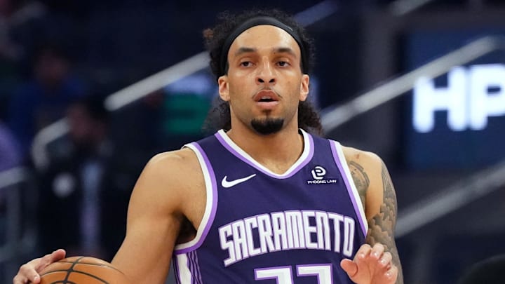 Apr 7, 2026; San Francisco, California, USA;  Sacramento Kings guard Devin Carter (22) dribbles upcourt against the Golden State Warriors in the first quarter at Chase Center. Mandatory Credit: David Gonzales-Imagn Images