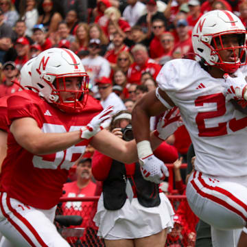 Dante Dowdell breaks free for a 49-yard touchdown run during the 2024 Nebraska football Red-White Spring Game.