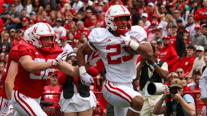 Dante Dowdell breaks free for a 49-yard touchdown run during the 2024 Nebraska football Red-White Spring Game.