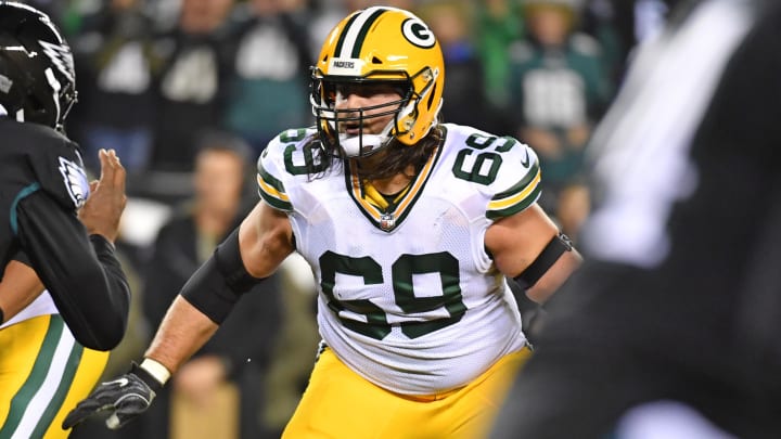 Nov 27, 2022; Philadelphia, Pennsylvania, USA; Green Bay Packers offensive tackle David Bakhtiari (69) against the Philadelphia Eagles at Lincoln Financial Field. Mandatory Credit: Eric Hartline-USA TODAY Sports