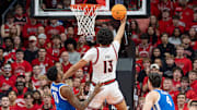 Louisville Cardinals forward Sananda Fru (13) dropped in a bucket during first half action as the Louisville Cardinals hosted the Kentucky Wildcats at the KFC Yum! Center on Tuesday, Nov. 11, 2025.