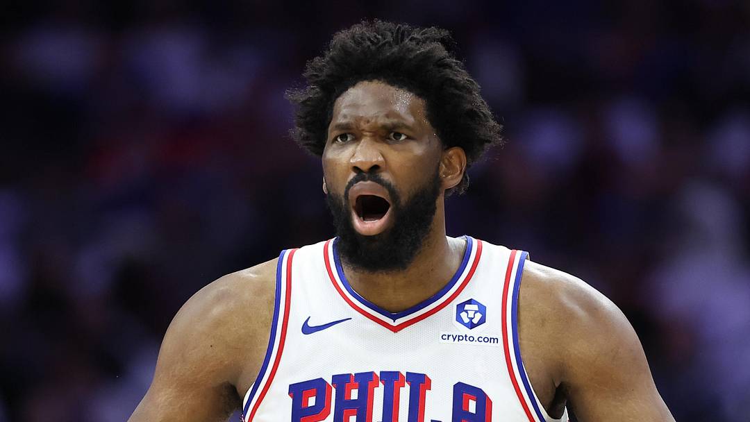 May 8, 2026; Philadelphia, Pennsylvania, USA; Philadelphia 76ers center Joel Embiid (21) reacts to a play against the New York Knicks during the first quarter of game three of the second round of the 2026 NBA Playoffs at Xfinity Mobile Arena. Mandatory Credit: Bill Streicher-Imagn Images May 8, 2026; Philadelphia, Pennsylvania, USA; Philadelphia 76ers center Joel Embiid (21) reacts to a play against the New York Knicks during the first quarter of game three of the second round of the 2026 NBA Playoffs at Xfinity Mobile Arena. Mandatory Credit: Bill Streicher-Imagn Images