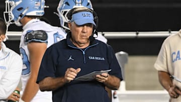 Oct 17, 2025; Berkeley, California, USA; North Carolina Tar Heels head coach Bill Belichick stands on the sidelines against the California Golden Bears in the first quarter at California Memorial Stadium. Mandatory Credit: Eakin Howard-Imagn Images