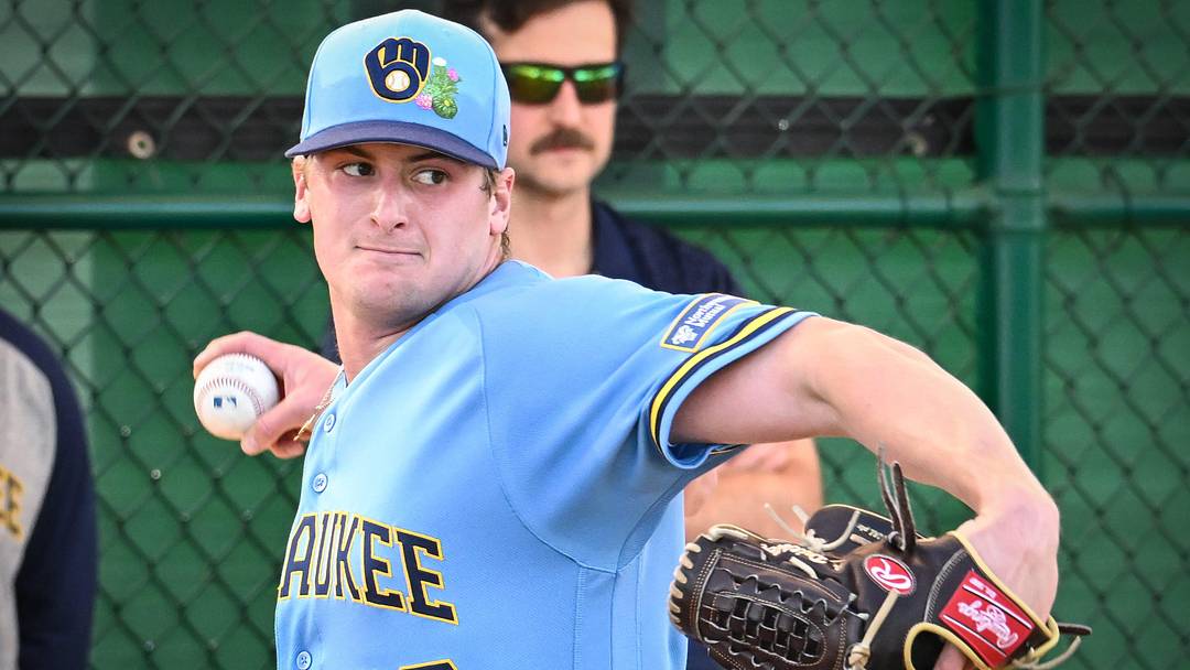 Milwaukee Brewers pitcher Quinn Priester (46) throws in the bullpen during spring training workouts Sunday, February 15, 2026, at American Family Fields of Phoenix in Phoenix, Arizona.