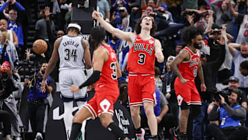 Mar 6, 2025; Orlando, Florida, USA; Chicago Bulls guard Josh Giddey (3) reacts after beating the Orlando Magic at Kia Center. Mandatory Credit: Nathan Ray Seebeck-Imagn Images
