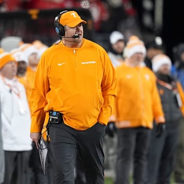 Tennessee football coach Josh Heupel paces the sidelines during the NCAA college football playoff game against Ohio State on Saturday, Dec. 21, 2024, in Columbus, Ohio.