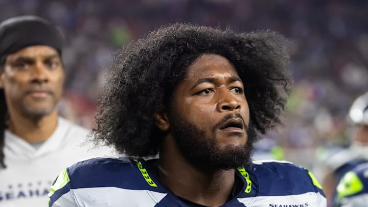 Seattle Seahawks linebacker Ernest Jones IV on the sidelines