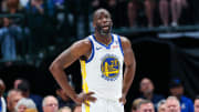 Apr 5, 2024; Dallas, Texas, USA; Golden State Warriors forward Draymond Green (23) reacts during the second half against the Dallas Mavericks at American Airlines Center. 