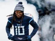 Jan 7, 2024; Nashville, Tennessee, USA;  Tennessee Titans wide receiver DeAndre Hopkins (10) takes the field during the first half against the Jacksonville Jaguars at Nissan Stadium.