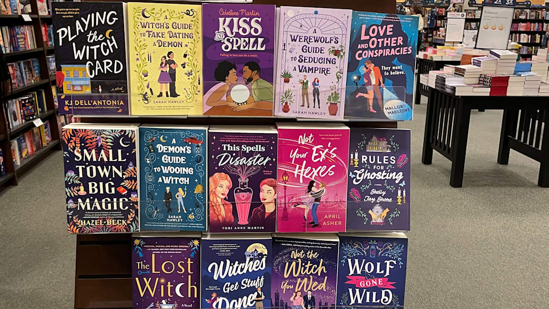 Witchy Romance books displayed at Barnes & Noble. Photographed by Kimberley Spinney
