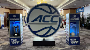 October 6, 2025; Charlotte, North Carolina, USA; The third floor lobby area of the Uptown Hilton Hotel, leading to the ACC Tipoff media event activities for men's and women's basketball. Mandatory Credit: Brad Bierman, The Juice Online-On SI