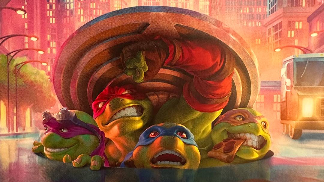 Photo of the inside of a MTG Collector Booster Box showing the Teenage Mutant Ninja Turtles looking up from a manhole with a city street in the background. The credited illustrator of this beautiful scene is Ignatius Budi. Photo of the inside of a MTG Collector Booster Box showing the Teenage Mutant Ninja Turtles looking up from a manhole with a city street in the background. The credited illustrator of this beautiful scene is Ignatius Budi.
