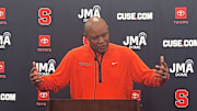Head coach Adrian Autry speaking to the media after beating Tennessee