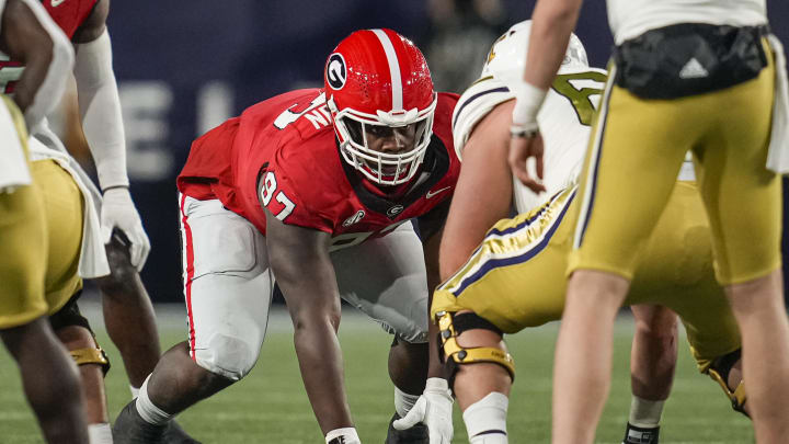 Nov 25, 2023; Atlanta, Georgia, USA; Georgia Bulldogs defensive lineman Warren Brinson (97) in action against the Georgia Tech Yellow Jackets during the second half at Hyundai Field. Mandatory Credit: Dale Zanine-USA TODAY Sports