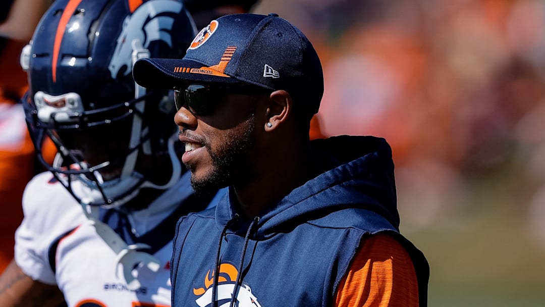 Denver Broncos defensive backs coach Christian Parker during training camp at the UCHealth Training Center. 