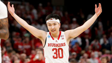 Nebraska's Keisei Tominaga (30) reacts after his teammate scored a three pointer during the first round game between Texas A&M and Nebraska in the 2024 NCAA Tournament at FedExForum in Memphis, Tenn., on Friday, March 22, 2024.