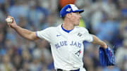 Nov 1, 2025; Toronto, Ontario, CAN; Toronto Blue Jays pitcher Chris Bassitt (40) throws to second for an out against Los Angeles Dodgers third baseman Max Muncy (13) in the sixth inning during game seven of the 2025 MLB World Series at Rogers Centre. Mandatory Credit: John E. Sokolowski-Imagn Images