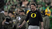 Oregon head coach Dan Lanning yells on the sideline as the Oregon Ducks host the Maryland Terrapins at Autzen Stadium Saturday, Nov. 9, 2024 in Eugene, Ore.