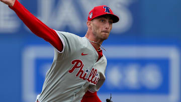 Feb 29, 2024; Dunedin, Florida, USA;  Philadelphia Phillies relief pitcher Connor Brogdon (75) throws a pitch against the Toronto Blue Jays in the fifth inning at TD Ballpark.