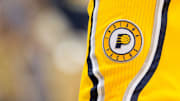 Mar 27, 2016; Indianapolis, IN, USA; A view of the Indiana Pacers logo on the shorts of guard George Hill (3) in the game against the Houston Rockets at Bankers Life Fieldhouse. The Indiana Pacers beat the Houston Rockets by the score of 104-101. Mandatory Credit: Trevor Ruszkowski-Imagn Images