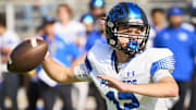 Paradise Honors Panthers quarterback Gage Baker (12) makes a pass against Valley Christian Trojans at Mesa High School in Mesa on Saturday, Nov. 18, 2023. Alex Gould/Special for The Republic