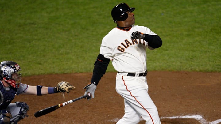 Barry Bonds hits home run number 756 off Nationals pitcher Mike Bacsik breaking Hank Aaron's all-time career home run record of 755 on Aug. 7, 2007. Barry Bonds hits home run number 756 off Nationals pitcher Mike Bacsik breaking Hank Aaron's all-time career home run record of 755 on Aug. 7, 2007.