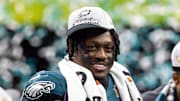 Philadelphia Eagles receiver A.J. Brown celebrates the team winning Super Bowl LIX.