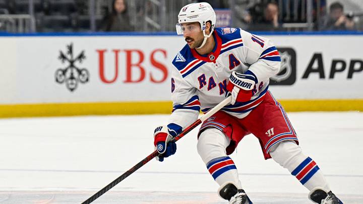 Jan 28, 2026; Elmont, New York, USA; New York Rangers center Vincent Trocheck (16) skates with the puck against the New York Islanders during the third period at UBS Arena. Mandatory Credit: Dennis Schneidler-Imagn Images Jan 28, 2026; Elmont, New York, USA; New York Rangers center Vincent Trocheck (16) skates with the puck against the New York Islanders during the third period at UBS Arena. Mandatory Credit: Dennis Schneidler-Imagn Images