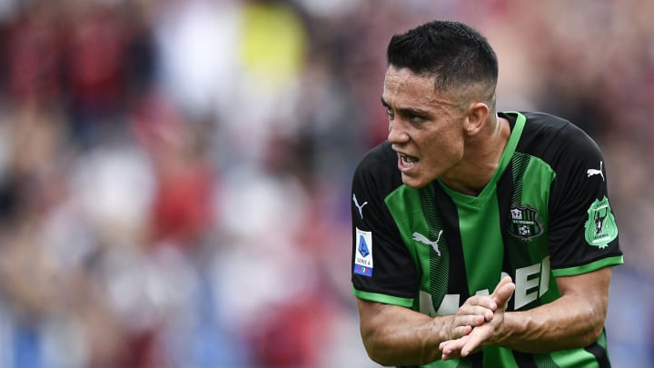 Giacomo Raspadori of US Sassuolo gestures during the Serie A... Giacomo Raspadori of US Sassuolo gestures during the Serie A...